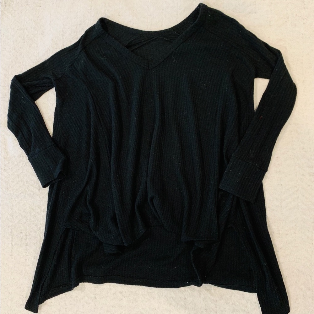 Waffle knit long sleeve sweater blouse